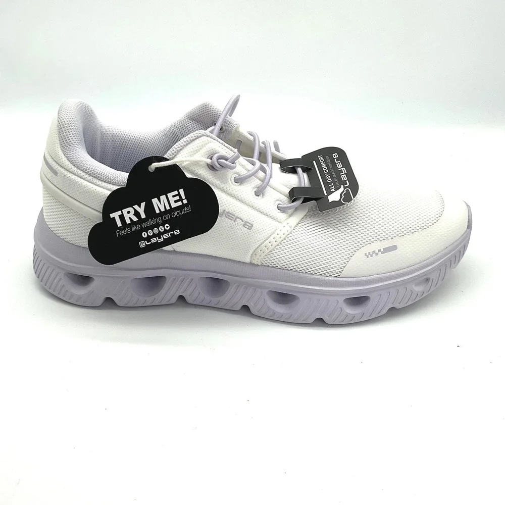 Layer 8 Womens Cloud Comfort Athletic Sneakers White Lavender Size 7.5